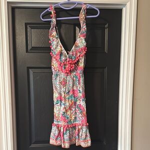 Colorful Patterned Dress with Pink Accents